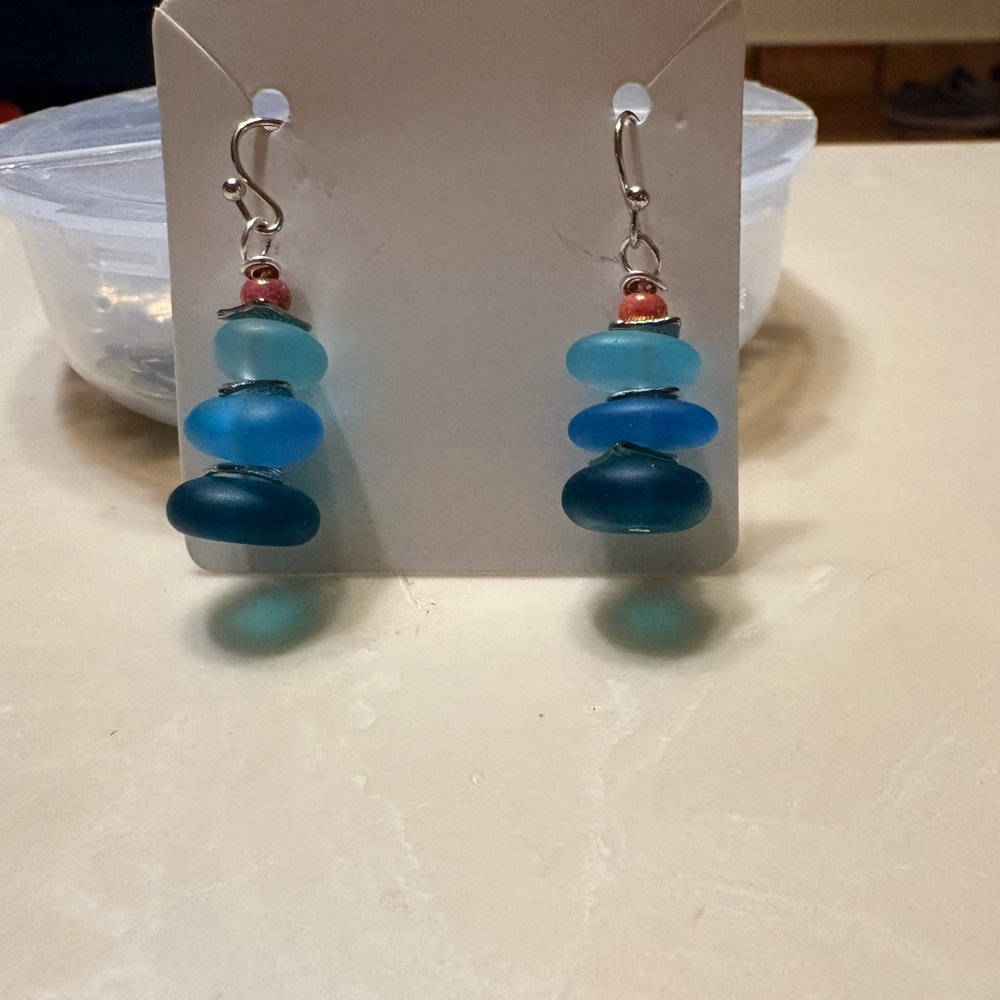 Chic Ocean glass in Shades of Blue and Silver drop Earrings
